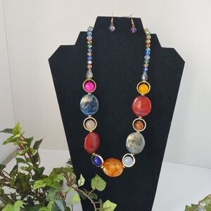 Multi Color Crystal & Acrylic Bead Necklace Earrings Set